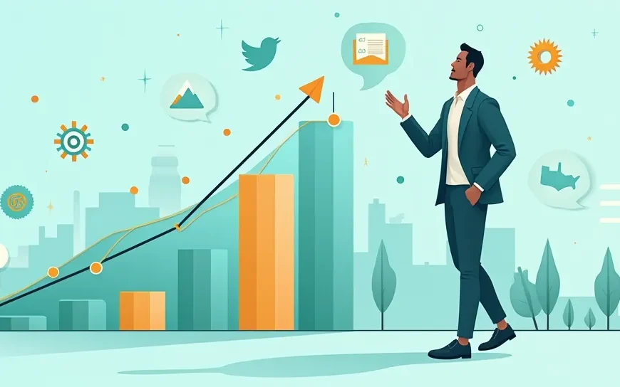 Consultor/a de negocios frente a gráfico de crecimiento SEO, representando el éxito en el posicionamiento online.