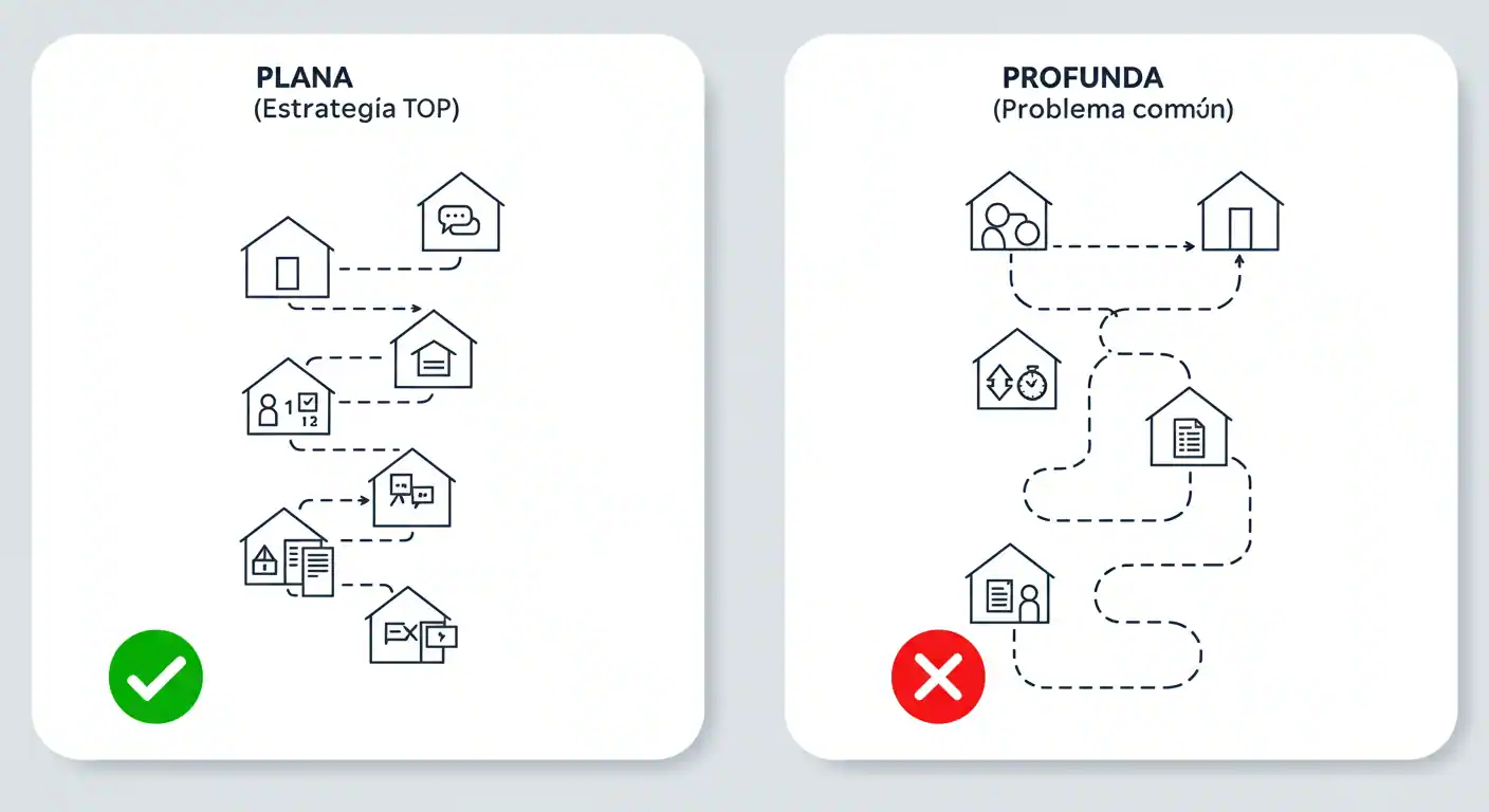 Comparación entre estructura web plana y profunda