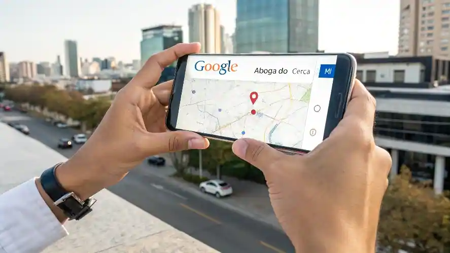 Persona buscando abogado cerca de mí en smartphone