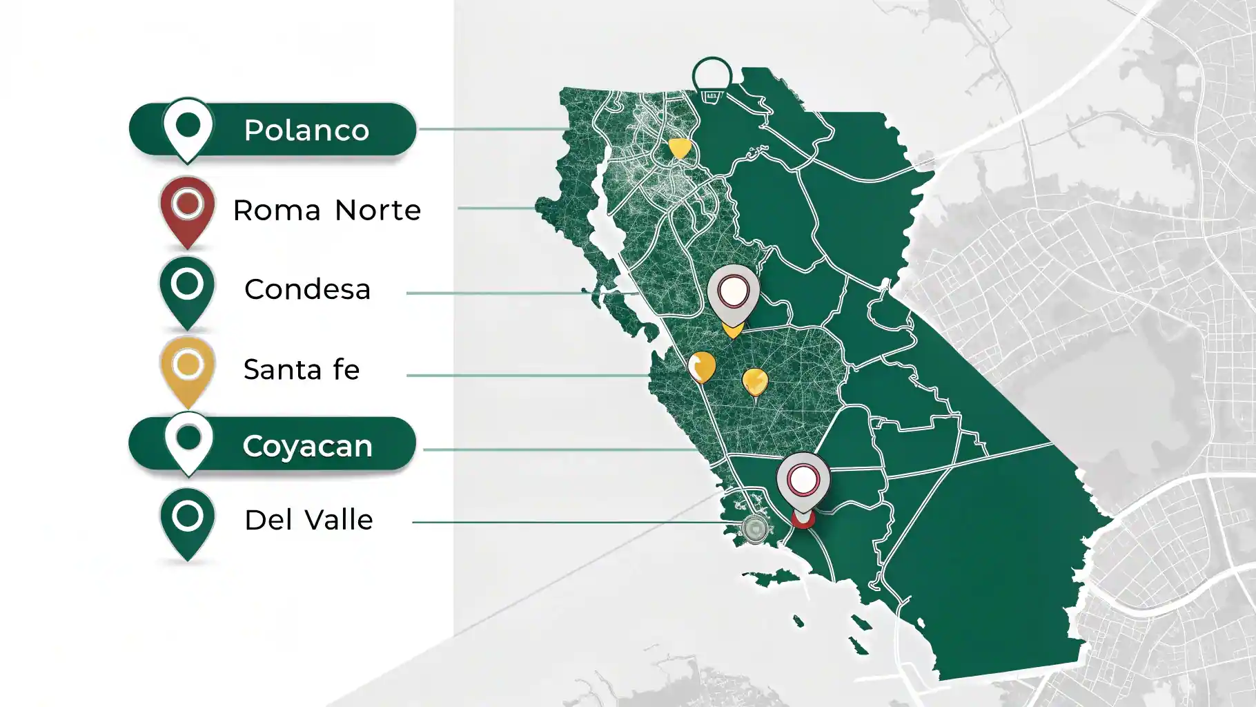 Mapa de la Ciudad de México mostrando zonas estratégicas para SEO local