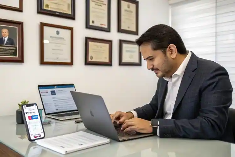 Abogado profesional creando contenido para redes sociales