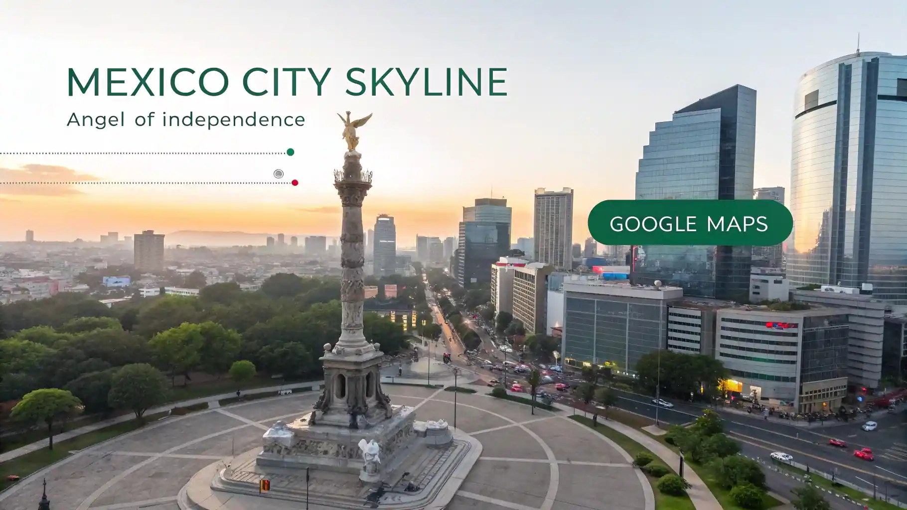 Skyline de Ciudad de México con elementos digitales de búsqueda y posicionamiento web