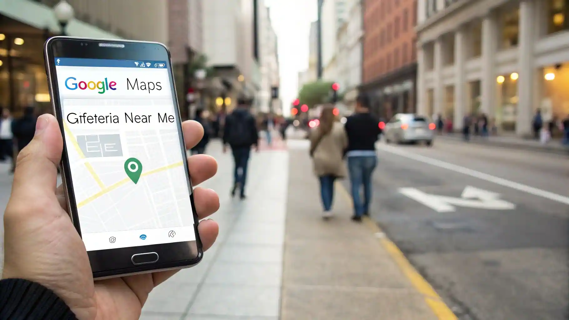 Un teléfono móvil mostrando la nueva Experiencia Generativa de SGE de Google respondiendo a una búsqueda local de una PYME.